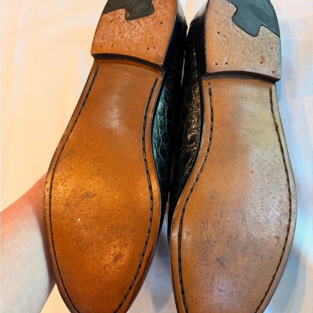 Salvatore Ferragamo Exotic Black Crocodile Leather Mens Penny Loafers Sz 10D